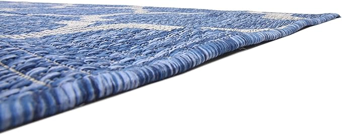 Unique Loom Outdoor Trellis Collection Area Rug (9' x 12' Rectangle, Navy Blue/ Ivory)