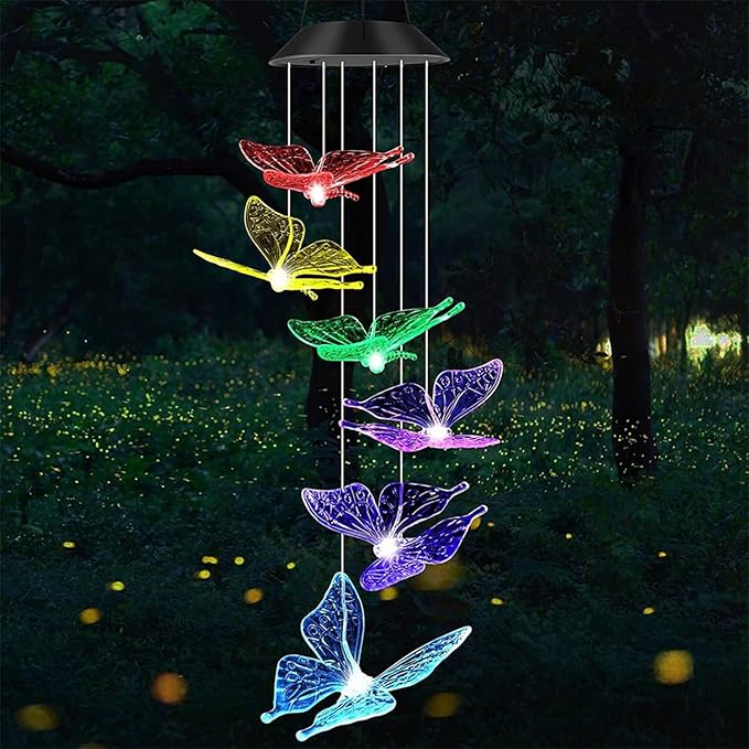 Solar Wind Chimes Outdoor Color Changing Lights,Solar Butterfly Gift for Women Mom Grandma,Waterproof Outdoor Solar Powered Lights for Garden Patio Yard Home Decor