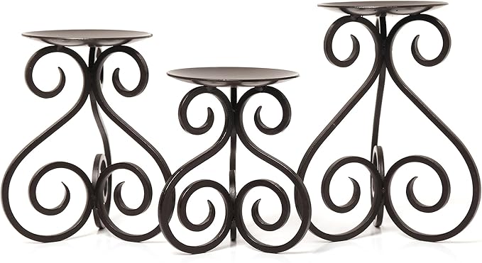 Hosley Illuminate in Style with Our Set of 3 Iron Candle LED Pillar Holders - Large 7 Inches, Medium 6 Inches, Small 5 Inches High for Versatile and Elegant Home Decor