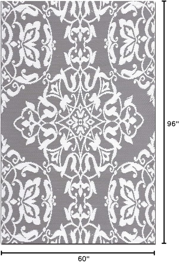 Mad Mats Traditional Outdoor Rug, Reversible Plastic Mat (6' x 9', New Wrought Iron - Cool Silver)