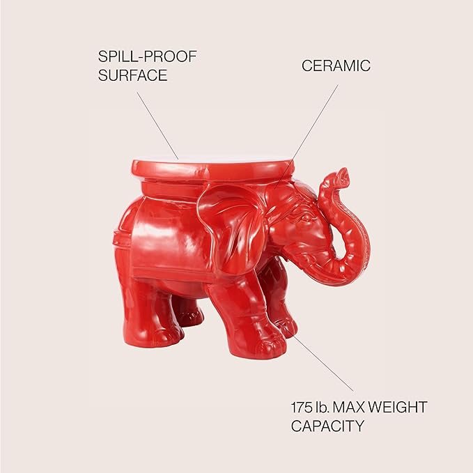 JONATHAN Y TBL1007B White Elephant 14.25" Ceramic Indoor/Outdoor Garden Stool Coastal, Contemporary, Transitional, Living Room, Bathroom, Garden Room, Patio, Red
