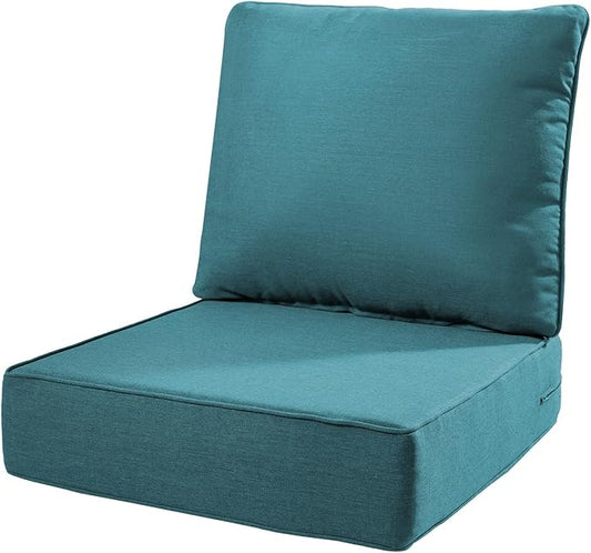6" Thick Outdoor Cushions 22x24x6, 1-Set Deep Seat Patio Cushions with Removable Cover, Waterproof & Fade Resistant Replacement for Wicker Chair, Loveseat, Sofa - Peacock Green