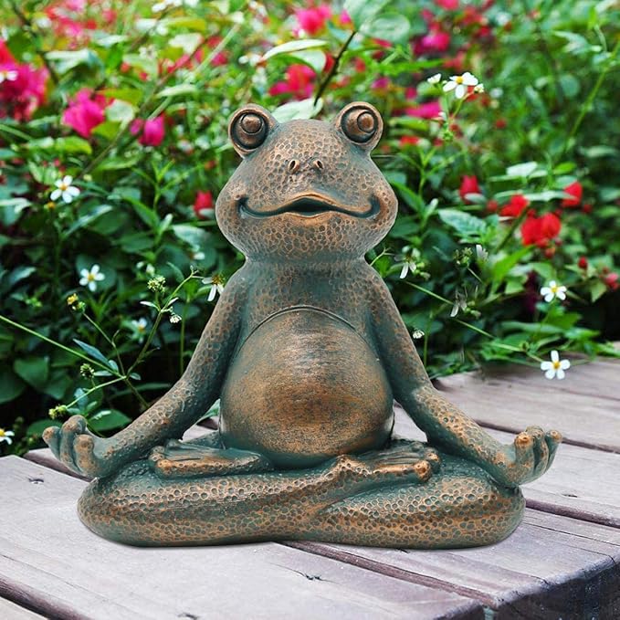 Nacome Meditating Frog Miniature Figurine,Zen Yoga Frog Garden Statue Ornament- Indoor/Outdoor Garden Sculpture for Fairy Garden,Home, Patio,Deck,Porch Yard Art Decoration,5 inch(Copper)Christmas Gift