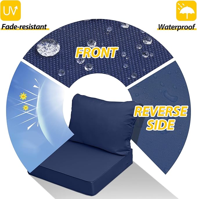 AAAAAcessories Outdoor Seat Cushions for Chairs, Fade-Resistant, Waterproof Patio Furniture Replacement Cushions, 19" x 19" x 3" + 19" x 17", Set of 4, Navy Blue