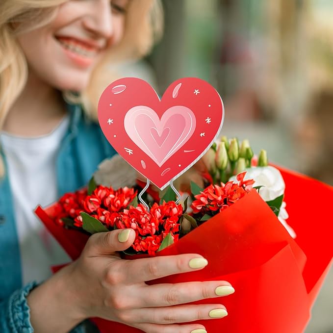 6 Pcs Valentine's Day Heart Planter Stake Hollow Heart Garden Metal Stake Sign Corrugated Plastic Valentine's Day Outdoor Decor for Indoor Outdoor Patio Plant Pot, Flower Bed(Classic Style)