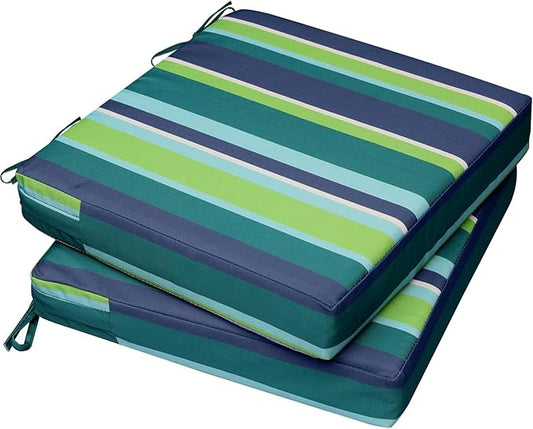 AAAAAcessories Outdoor Seat Cushions for Chairs, Waterproof, Fade-Resistant, 24" x 24" x 4", Patio Furniture Replacement Cushions, Set of 2, Ash Teal Seaside Stripe