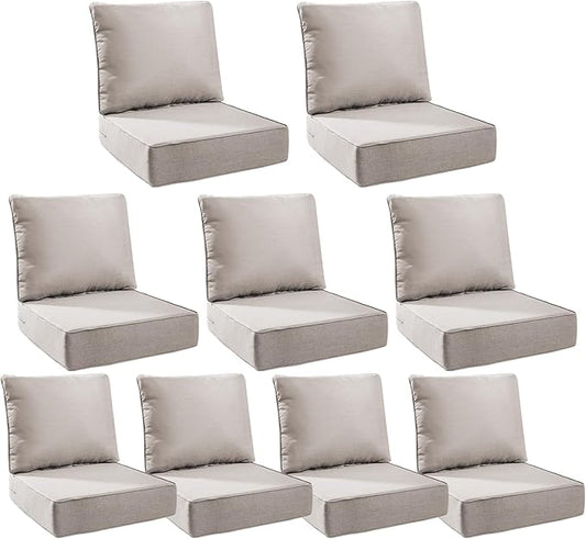 6" Thick Outdoor Cushions 24x24x6, 9-Set Deep Seat Patio Cushions with Removable Cover, Waterproof & Fade Resistant Replacement for Wicker Chair, Loveseat, Sofa - Beige