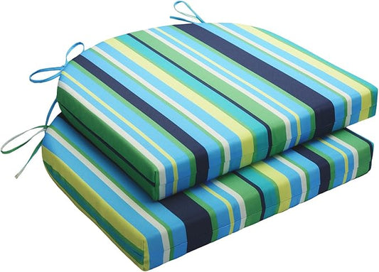 Wellsin Outdoor Chair Cushions for Patio Furniture - Patio Chair Cushions Set of 2 - Water Resistant Round Corner Outdoor Seat Cushions 17"X16"X2", Stripe 01