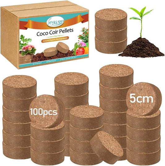 Legigo 100 PCS 50mm Coco Coir Pellets Potting Soil Mix- Compressed Coconut Coir Discs Seed Starting Soil Pellets, Coco Peat Soil Pods for Indoor & Outdoor Plants, Gardening Herbs Bonsai and Vegetables