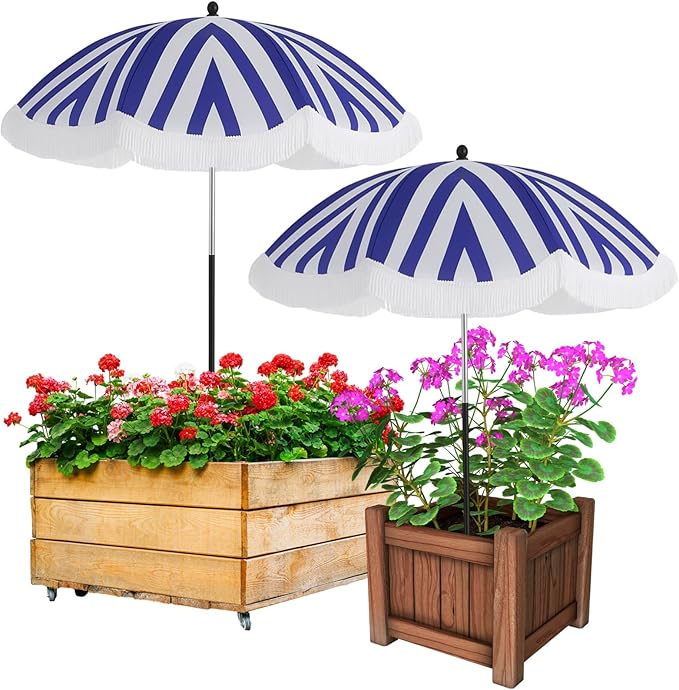 Abbylike 2 Pack Plant Umbrellas for Outdoor Plants, 26" Larger Tassel Garden Umbrella Sun Shade, Upgraded 43.3" Higher Adjustable Angle Sun Shade Cover Umbrellas for Garden Potted Flower