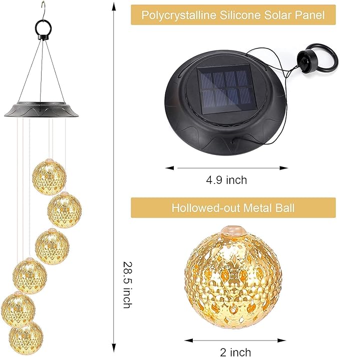 Birthday Gifts for Women Mom Grandma, Gardening Gifts for Women, Ball Solar Wind Chimes for Outside, Wind Chimes Outdoor Waterproof, Solar Lights Outdoor Decorative for Garden Patio Yard
