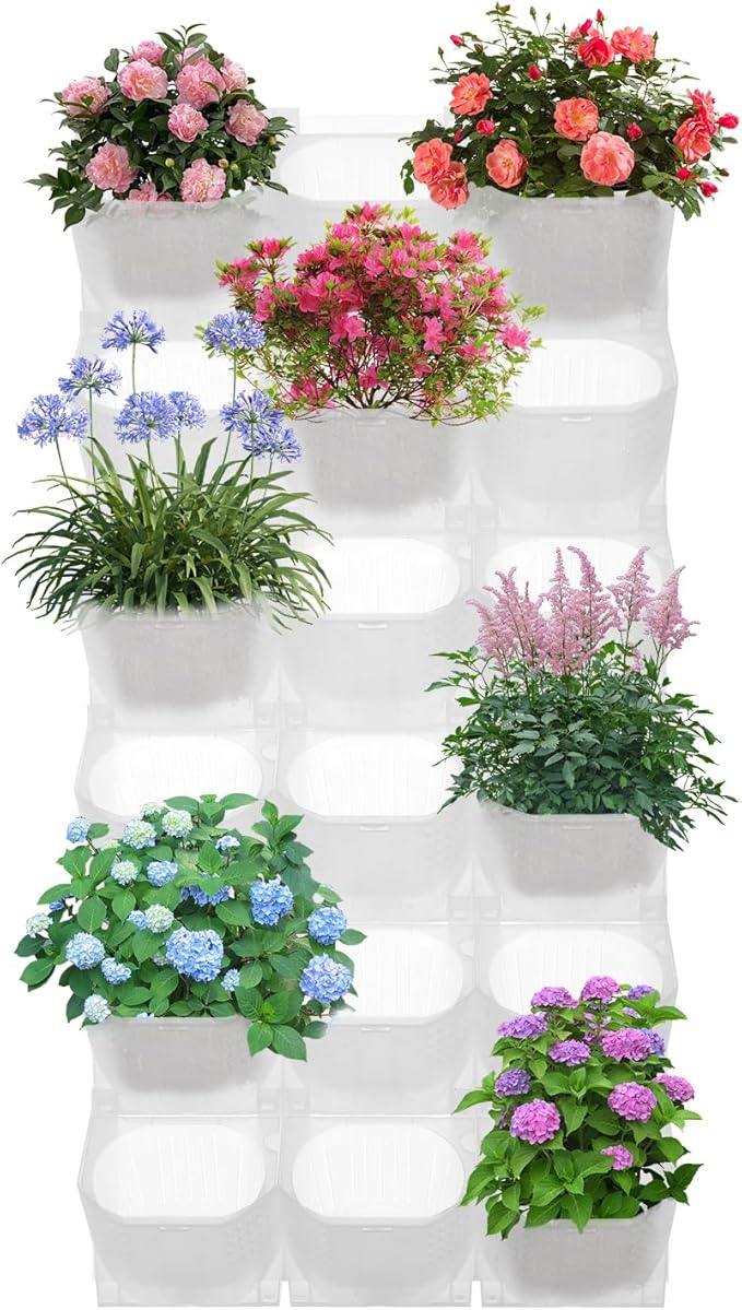 Self Watering Wall Planter, Vertical Garden Planter with 36 Pots, Wall-Mounted Indoor & Outdoor Flower Pot Holder, Vertical Garden Plastic Planter for Home (White)
