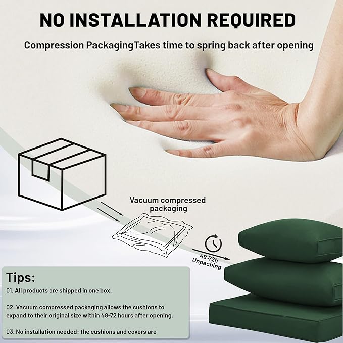 14 Piece Outdoor Sectional Cushions, Water-Resistant Outdoor Sofa Cushions Replacement, 4" High Density Foam Patio Furniture Cushions Fits 6-seat Rattan Conversation Set (Dark Green)