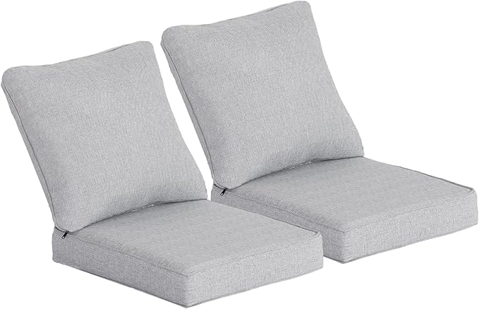 24.5x24.5 Inch Outdoor Deep Seat Cushions Set of 2,Thick High-Density Foam, Water-Resistant, Corner Ties & YKK Hidden Zipper for Patio Furniture,Stone Gray