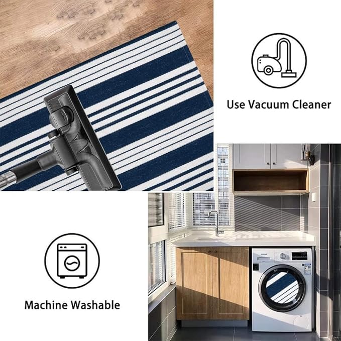 OJIA Front Door Mats Outdoor 2'x3' Striped Front Door Rug Washable Door Mats Cotton Woven Indoor Outdoor Rugs Farmhouse Small Area Rug Layered Doormat for Porch/Entryway/Kitchen/Home Entrance Decor