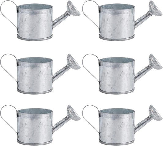 Mini Handmade Decorative Watering Can, Set of 6, Height 1.42 inch, Cute Metal Jug for Hand Crafts,Garden Theme Parties,Home Decor and Accessories of Refrigerator Magnets (Silver, Height 1.42 inch)
