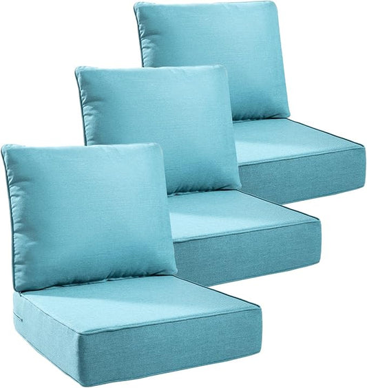 6" Thick Outdoor Cushions 24x24x6, 3-Set Deep Seat Patio Cushions with Removable Cover, Waterproof & Fade Resistant Replacement for Wicker Chair, Loveseat, Sofa - Teal