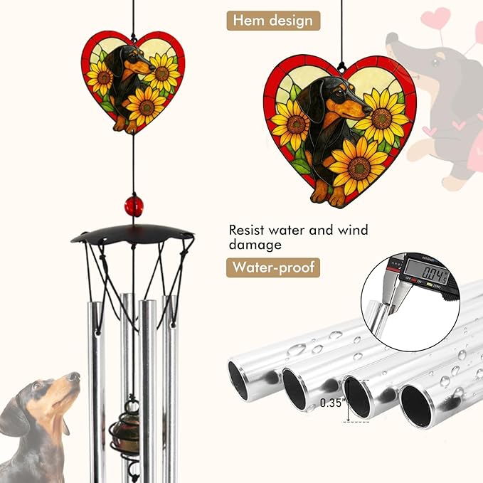 Wind Chimes for Outside 24" Dachshund Wind Chimes Outdoor Home Patio Garden Decor Windchimes Outdoors Gift Ideas for Women Mom Grandma Sisters