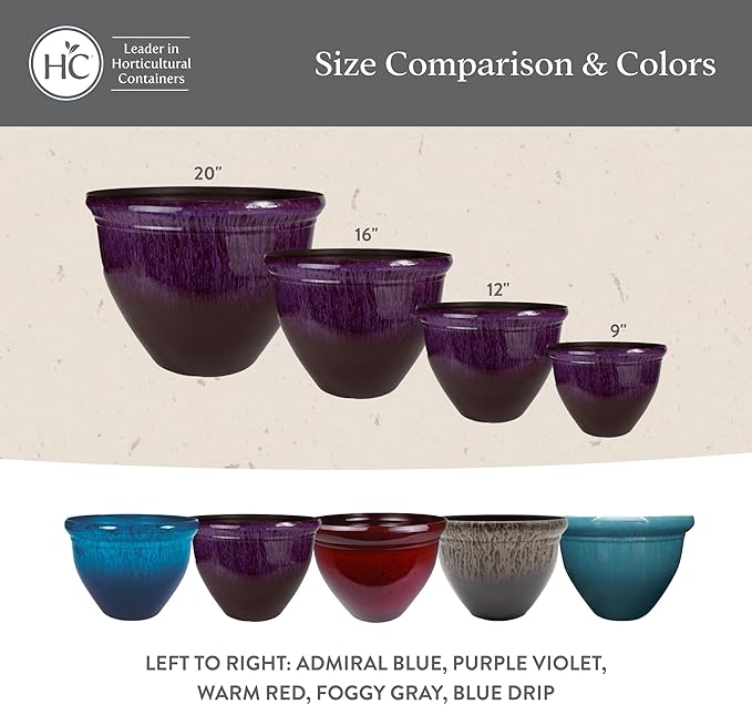 The HC Companies Pizzazz Decorative Round Flower Pots w/Ceramic Look - UV-Resistant Decorative Pot for Outdoor & Indoor Plant Pots - Modern Planter for Flower, Herbs (12” Admiral Blue, Pack of 1)