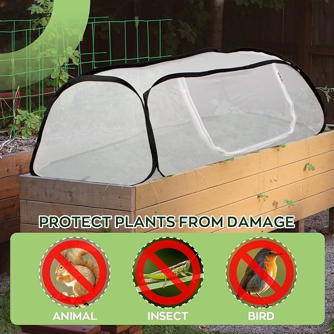 Pop Up Raised Garden Bed Cover -45''x22''x16'' Instant Plant Protection Against Bird, Pests & Squirrel，Plant Net Cover for Raised Bed with Zipper Door for Protecting Vegetable Row