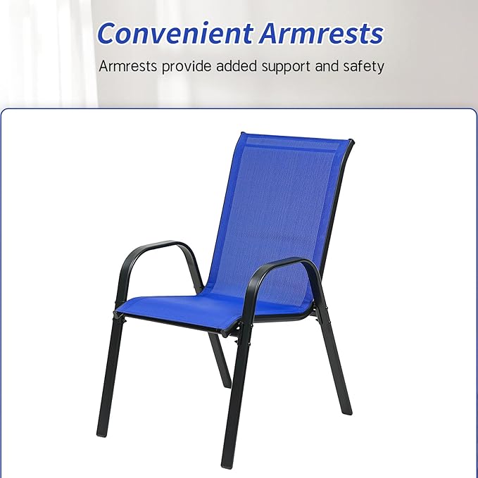 Stackable Outdoor Patio Dining Chairs with Backrest/Armrests for Lawn Garden Balcony Deck Camping-Set of 2 Or 4 (2, Navy Blue)