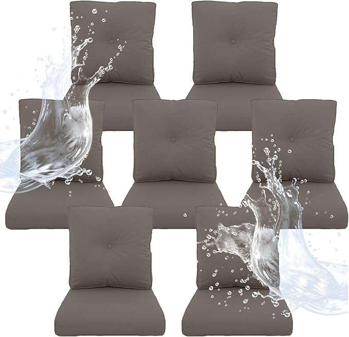 Outdoor Chair Cushions 7 Sets - 22 * 24" Patio Furniture Cushions with Removable Cover, 28D High Density Sponge Filling Outdoor Patio Cushions for Chairs, Rocker, Sofa and Loveseat - Grey