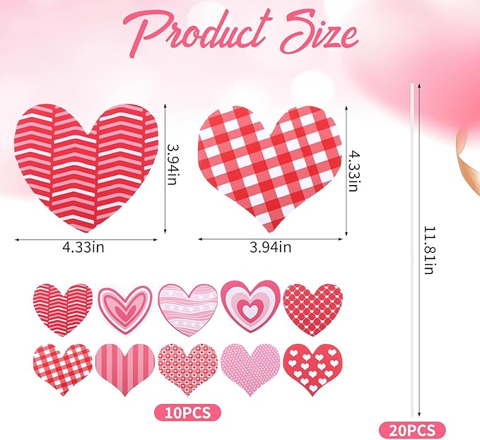 10 Pcs Valentine’s Day Heart Planter Stakes - 11.8" Double Side Heart Garden Yard Stakes Valentine' Day Outdoor Decor for Indoor Outdoor Patio Planter Pot Lawn Pathway Wedding Decor