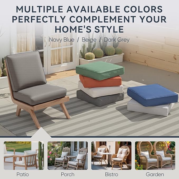 Patio Chair Cushions 6 Packs - Outside High Back Thick Water-Resistant Cushion 22x24 with Zipper Cover for Outdoor Glider Rocking Chairs Loveseat 3-Seater Couch Sofa – Grey/Regular