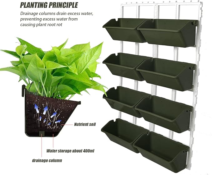 4 Tier 8 Pockets Vertical Raised Garden Bed,Wall Hanging Plant Holder Indoor Outdoor Balcony Vertical Raised Flower Bed with Drainage Holes for Herbs Flowers Vegetables Plants