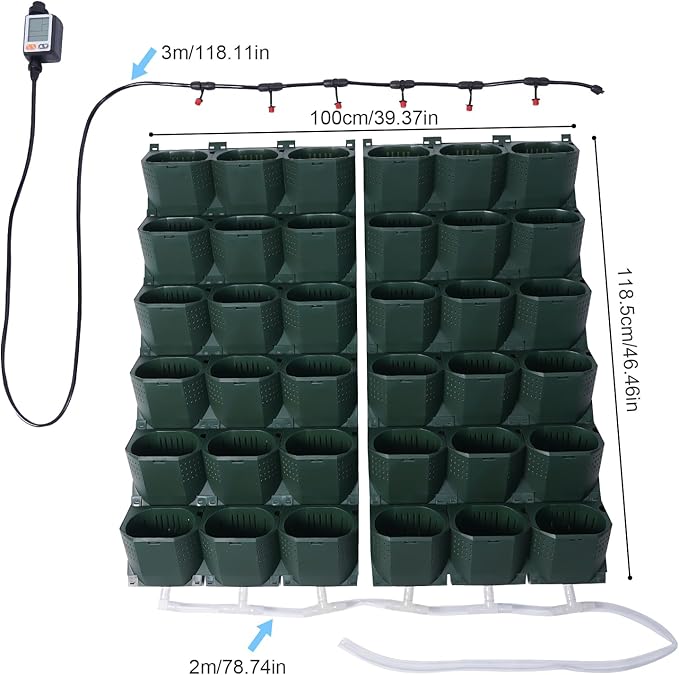 Self-Watering Vertical Garden Planter, Garden Growing System, Planters Self-Watering System, Wall Mounted Vertical Garden Planter, 36 Pots Flower holder for Indoor Herbs Vegetable Fruit, Green