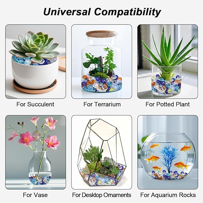 Mini Glass Gems for Vase,Mixed Colour Glass Stones Flat Bottom Marble Beads for Aquarium Fish Tank Planter Crafts Home Decorative Art Craft Vase Filler (Mixed, 1 Pound)