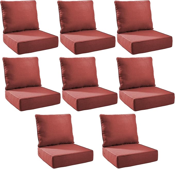 Outdoor Cushion Set for Furniture Patio Furniture, UV Resistant, Water Resistant - 6 Inch Thick Foam Garden Cushions– 24x24 Inch Patio Seat Covers for Chair/Sofa/Couch | Red | 8-Pack |