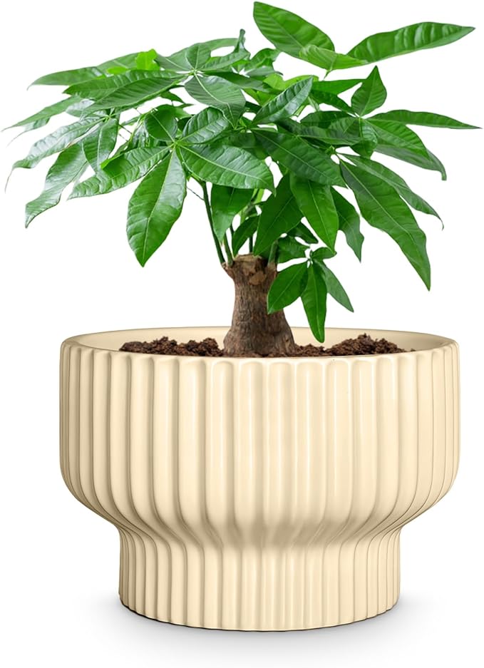 OXART Ceramic Pots for Plants, 7.7 Inch Round Plant Pot with Drainage Hole, Modern Outdoor Flower Pots Home Garden Decorative Planters for House Plants Indoor Planters (Yellow)