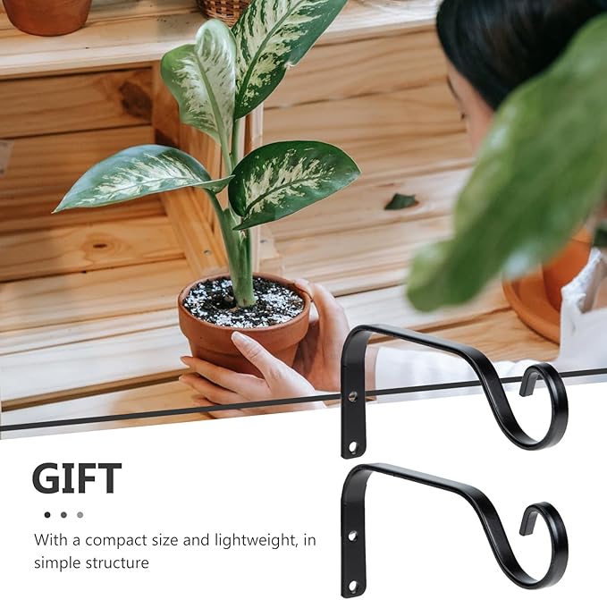 Kisangel 2pcs 7.3-inch Black Iron Hanging Plant Brackets Wall-Mounted Upturned Hooks for Garden Planters Lanterns and Outdoor Décor