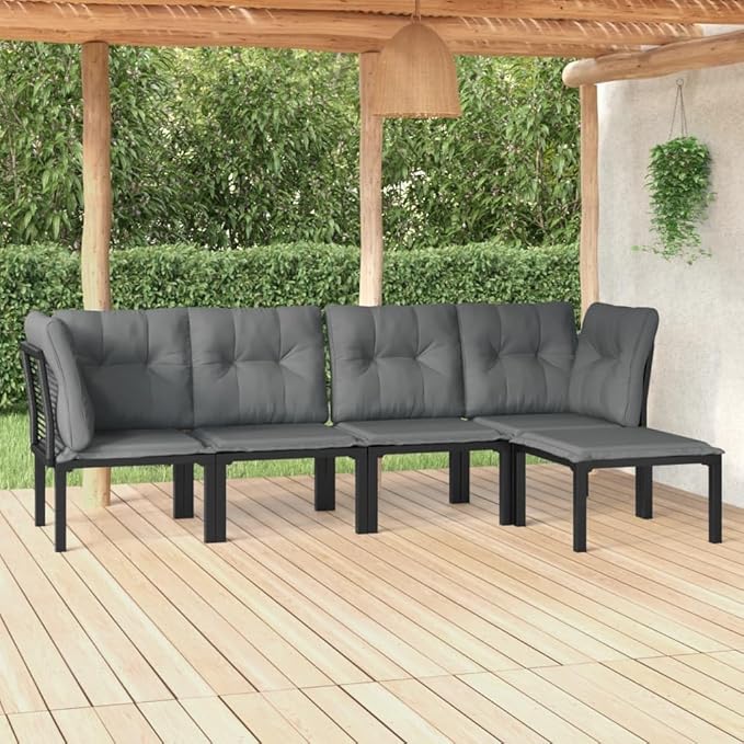 Garden Lounge Set Black and Dark Grey Outdoor Furniture Set Garden Seating Ensemble for Backyard Pond
