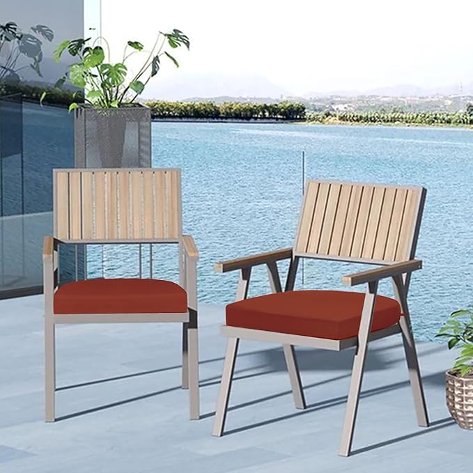 Cozyide Outdoor Chair Cushions, Waterproof Patio Seat Cushions with Adjustable Straps, Round Corner Patio Chair Cushions for Garden, Brick Red, 17x16x2 Inch (Pack of 2)