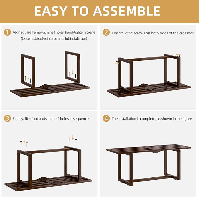 Modern Indoor Plant Stand for Living Room Corner, Foldable Metal Plant Display Shelf for Multiple Pots,Mid Century Slatted Bench for Patio, Garden Load Bearing 330 lbs 26" L x 10.4" H x 8.6" W 2 Pack Coffee