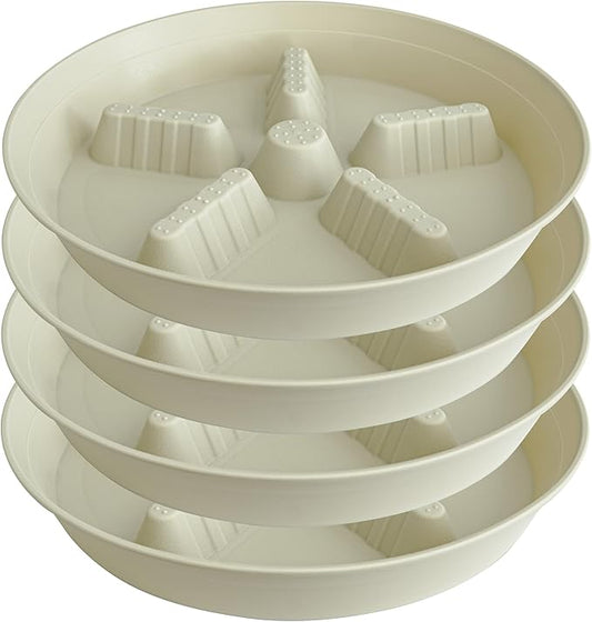 4 Pack Plant Saucer 14 inch, Plastic Plant Saucers for Indoors, Raised Middle Plant Trays for Pots, Water Tray for Plants, Plant Stand Water Catcher Tray, Pot Saucers for Plants