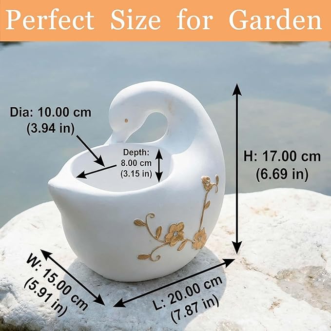 Swan Flower Pot - Unique Resin Sculpture, Enchanting Decorative Garden Planter, Elegant Swan Vase for Succulents & Air Plants, Indoor/Outdoor Use, Durable & Whimsical Design (White)
