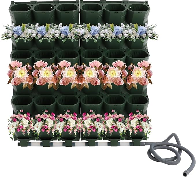 Wall Mounted Vertical Garden Planter, 6 Row 36 Planters Self Watering Garden Growing System with Timer, Indoor Outdoor Flower Pot Holder for Herbs Vegetables Fruits (Dark Green)