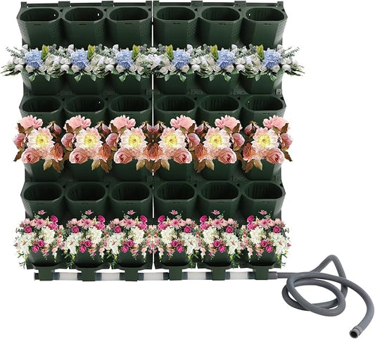 36 Pots Vertical Wall Planter Set Self Watering Living Wall Stackable Wall-Mounted Vertical Garden Planter with Timer & Rain Sensor for Indoor Outdoor Greenstalk Hydroponics Herb Plant