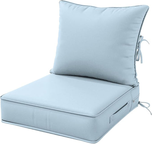 Outdoor Patio Chair Cushions Set 22 L X 24 W X 4 H Waterproof & Fade Resistant Deep Seat and Back Cushions with Removable Covers Outdoor Seat Cushion Set for Chairs and Sofas