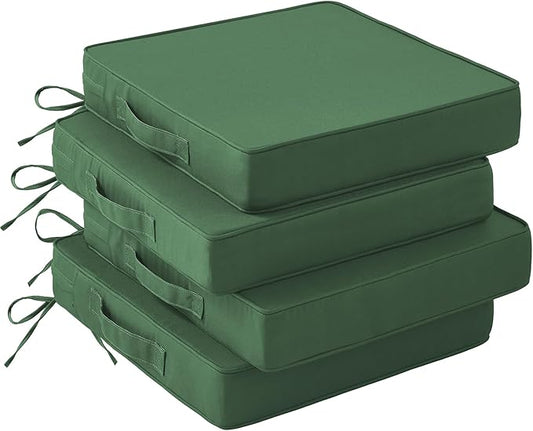 Patio Chair Cushions, 19" x 19" x 3" Outdoor Chair Cushions Set of 4, Waterproof Outdoor Cushions for Patio Furniture, Outdoors Seat Cushions Set of 4 with Handle and Ties, Forest Green
