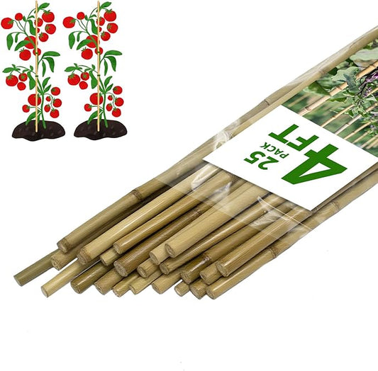 Plant Stakes, 25 Pack 4FT Natural Garden Bamboo Sticks, Plant Support Stakes for Indoor & Outdoor Plants, Orchid Tomato Vegetable Stakes for Garden