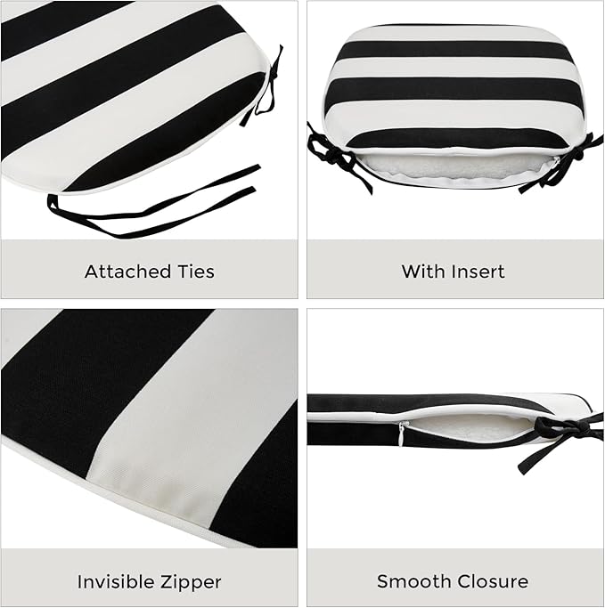 FUNHOME Outdoor Chair Cushions Set of 2,Patio Seat Cushion 17"x16"x2",U-Shaped Dining Chair Cushion 17 by 16 Inch,Water Resistant,Fade-Resistant Chair Pads for Kitchen Garden Furniture(Black White)