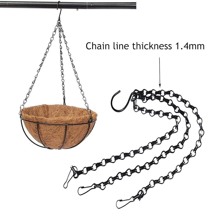 4PCS Black Metal Hanging Chains 3 Point Holder Anti-Rust Paint Black Chain for Bird Feeders, Planters, Lanterns, Billboard, Wind Chimes, Flower Pot Garden Outdoor Use