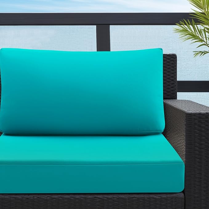 idee-home Outdoor Cushions for Patio Furniture, Outdoor Seat Cushion, Waterproof Hampton Bay Deep Seat Replacement Couch Chair Cushions for Garden Lawn Backyard Deck, 26.5 x 26.5 Peacock Blue