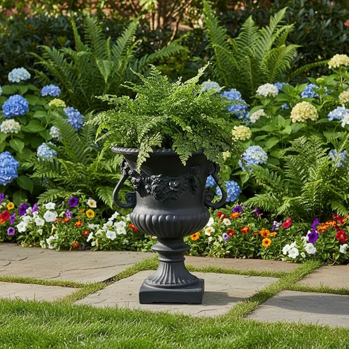Merax 24 Inches Tall MGO Garden Urn Planter, Lightweight Concrete Decorative Outdoor Urn for Patio, Backyard & Garden, Antique Black