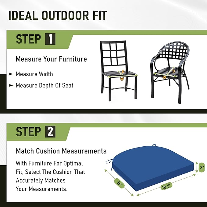 Basic Beyond Outdoor Chair Cushions Set of 4, Outdoor Cushions for Patio Furniture, Water Resistant Patio Chair Cushions with 2 Ties, 17x16x2, Royal Blue