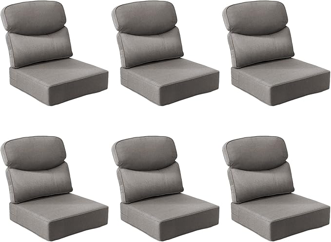 Outdoor Cushion Set for Patio Furniture, UV Resistant, Water Resistant - 6 Inch Thick Dual Layer Back Support Cushions– 24x24 Inch Patio Seat Covers for Chair/Sofa/Couch | Grey | 6-Pack |